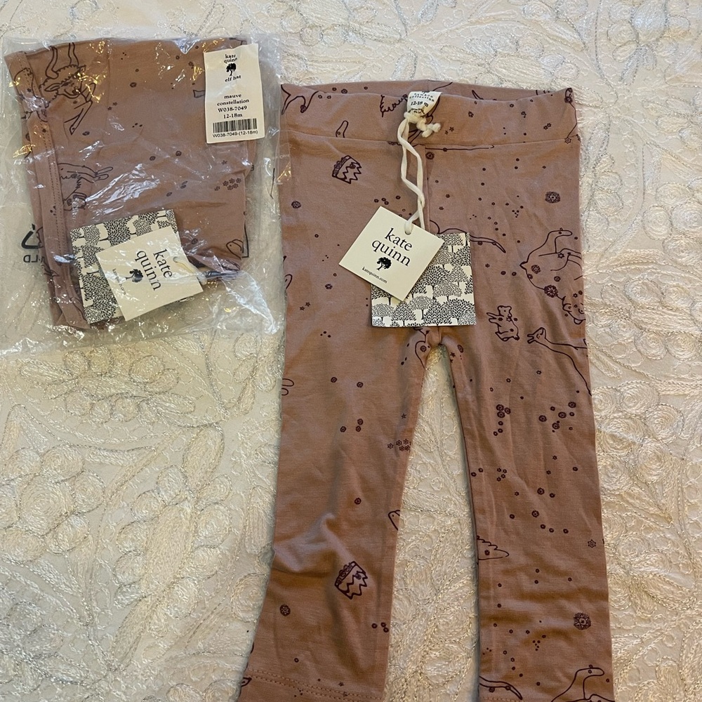 NWT Kate Quinn Mauve Straight Leg Pants with Matching Hat Constellation Print